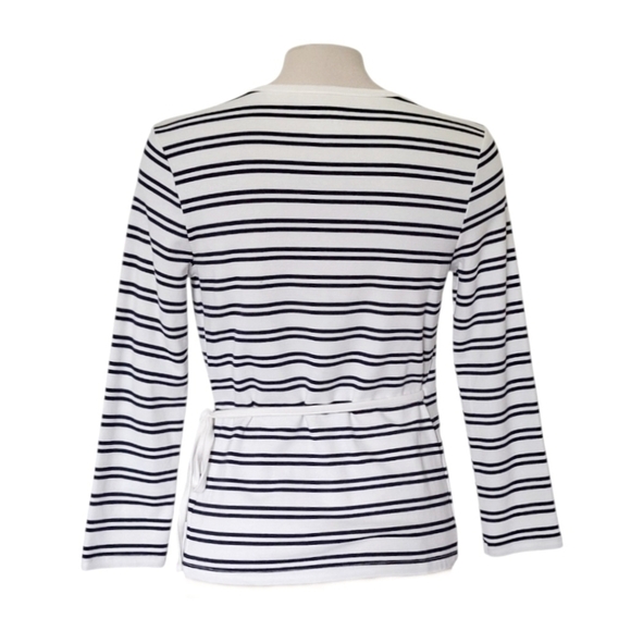 GAP Navy and White Striped Wrap Tee Preppy Nautical Small Tall - Picture 4 of 6